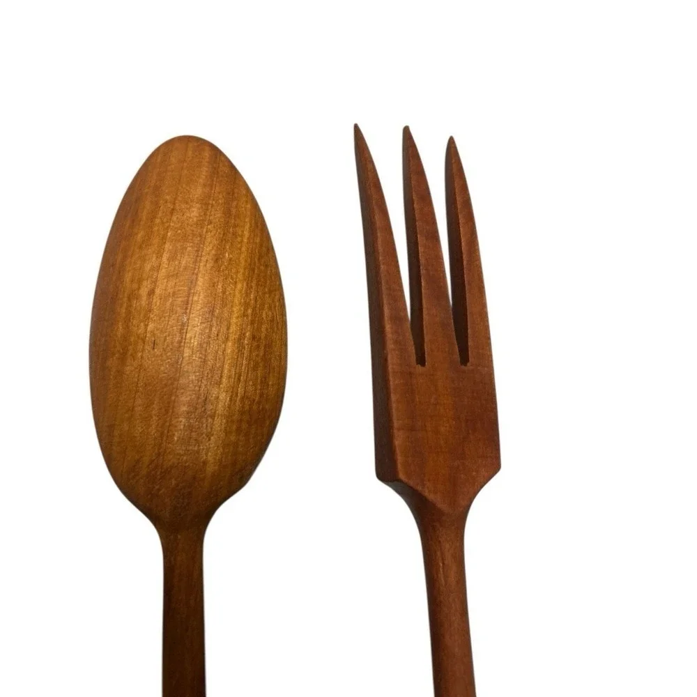 Ceramic Handle Wooden Spoon Fork Salad Set Farmer + Wife 11.5